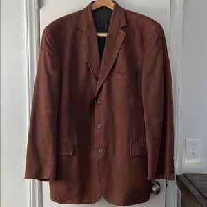 Elegant Brown Suede Men's Blazer Jacket